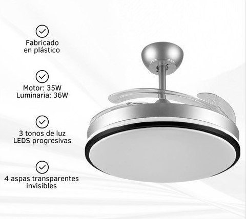 Ventilador de techo retráctil con luz cálida y fría