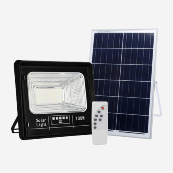 Reflector led 100w con panel solar. Control remoto. Ip66 Exterior