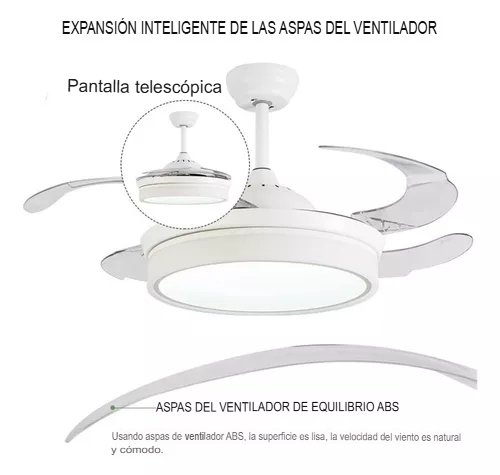 Ventilador de techo retráctil con luz cálida y fría