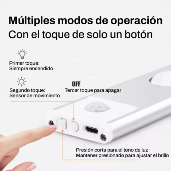 Barra  luz led con sensor de movimiento. Recargable por usb