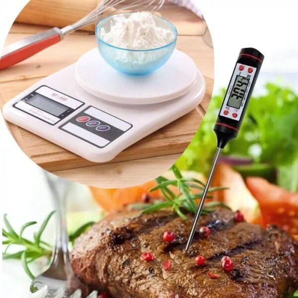 Combo balanza de cocina + Termómetro digital para alimentos.